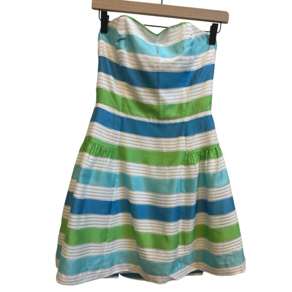 Lilly Pulitzer Jordan Strapless Dress Sz‎ 4 Corded Organza Blue Stripe NEW $288 - Picture 3 of 12